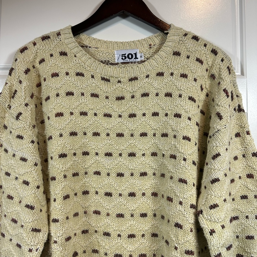 Vintage Trader Bay 501 Made in the USA Grandpa Textured Sweater in Cream Size M - Picture 2 of 8